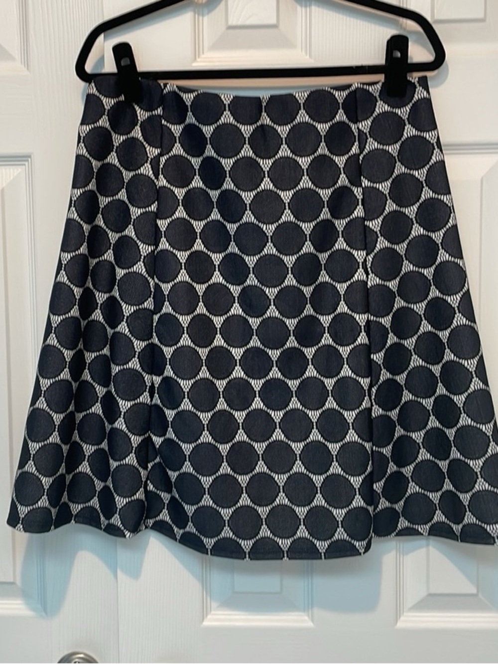 Renee C. Black and White Circle-Pattern Skater Skirt